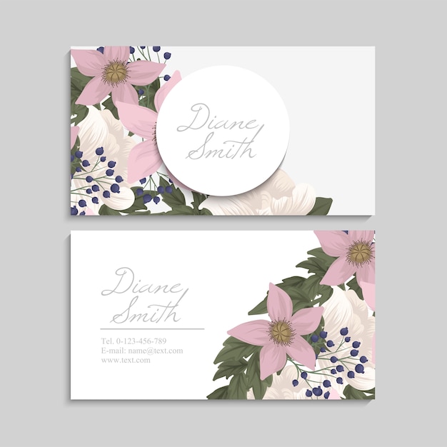 Flower business cards pink flowers