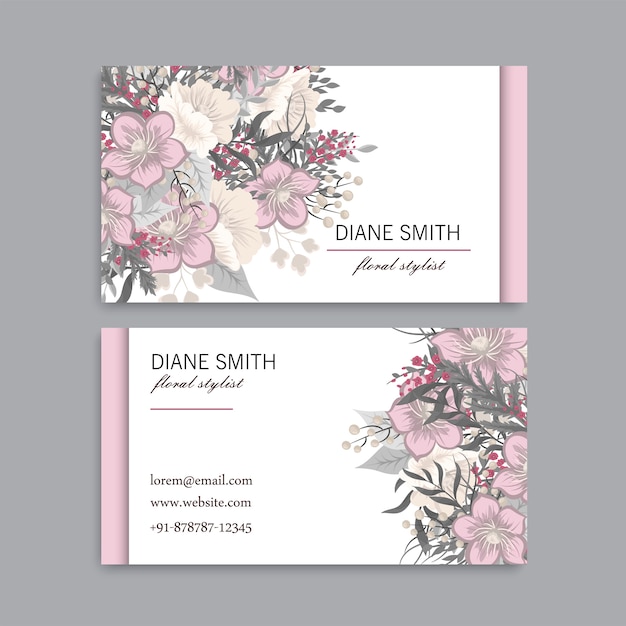 Flower business cards pink flowers