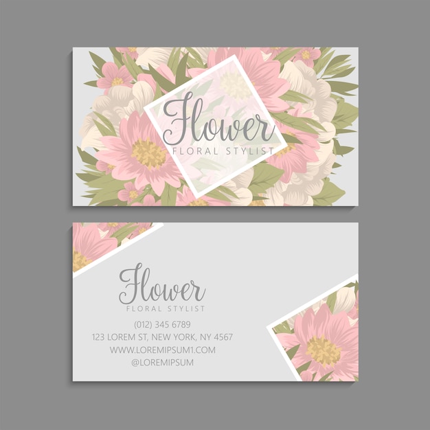 Flower business cards pink flowers