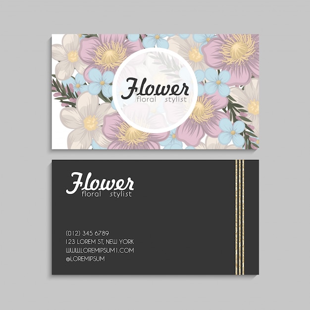 Vector flower business cards pink flowers