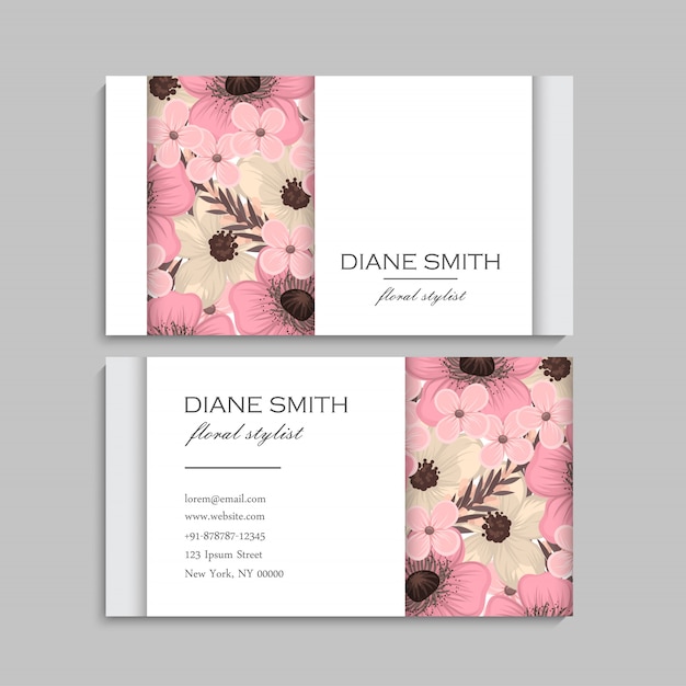 Vector flower business cards pink flowers