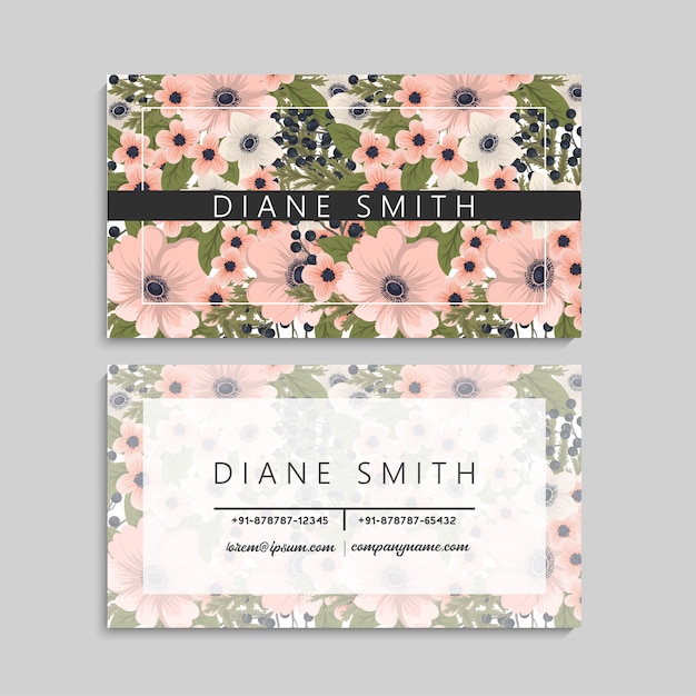 Vector flower business cards pink flowers