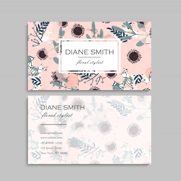 Flower business cards pink flowers