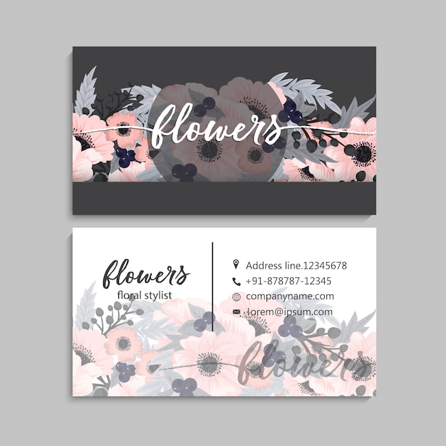 Flower business cards pink flowers