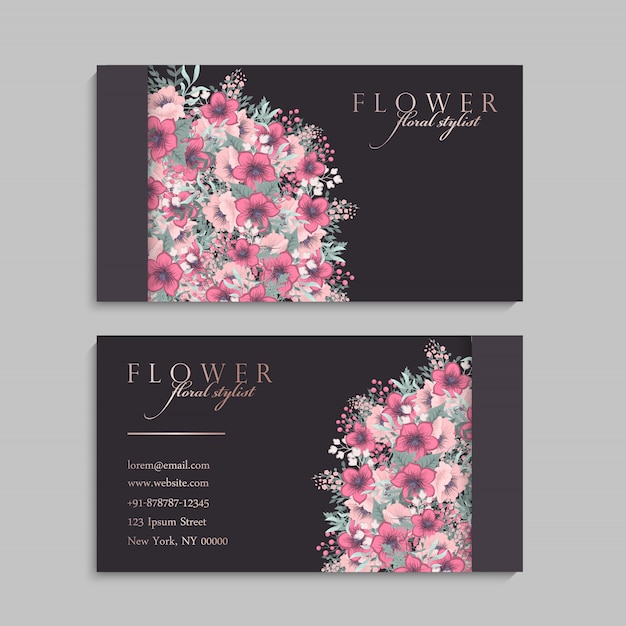 Flower business cards pink flowers