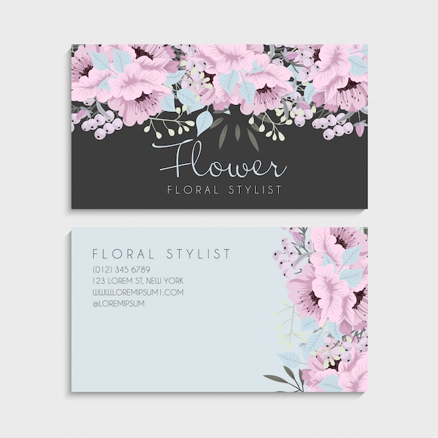 Flower business cards pink flowers