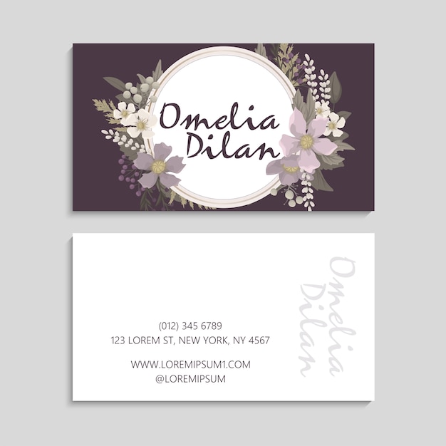 Vector flower business cards pink flowers