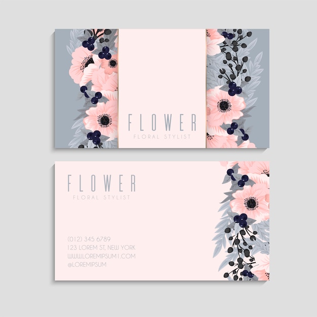 Flower business cards pink flowers