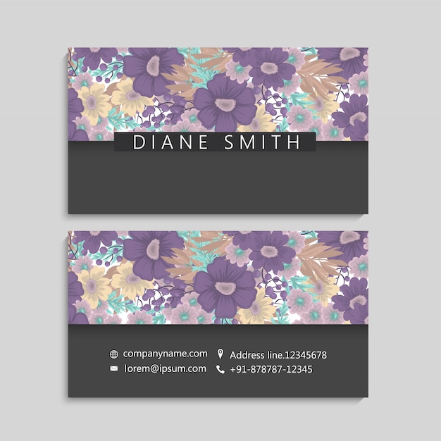 Flower business cards purple flowers