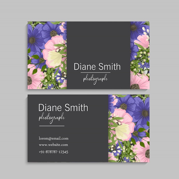 Flower business cards purple flowers