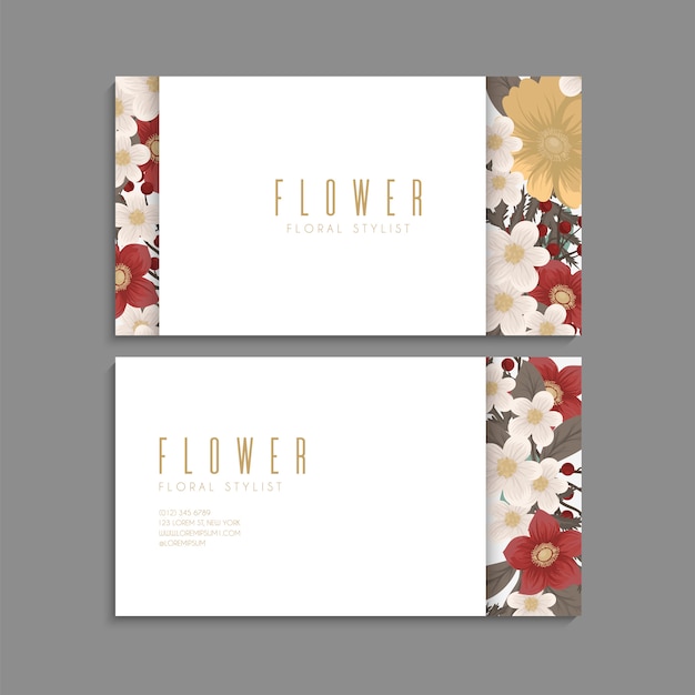 Flower business cards red flowers