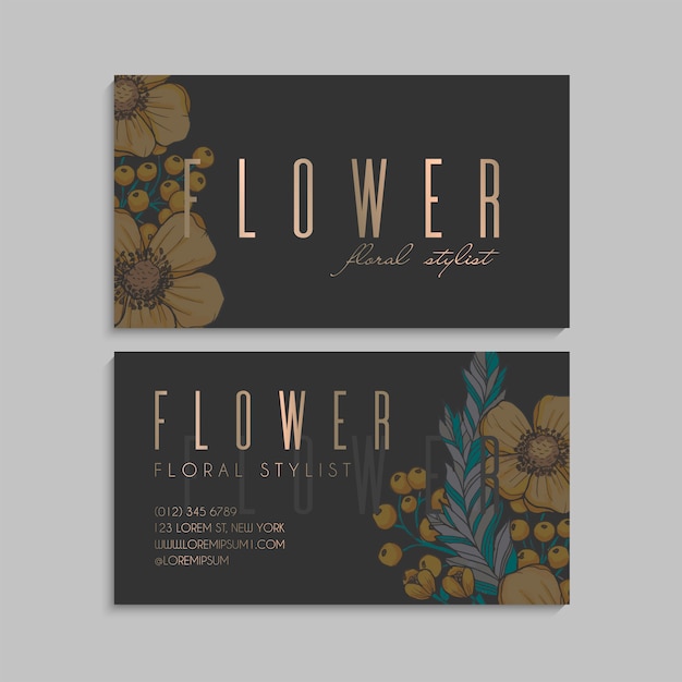 Vector flower business cards yellow flowers