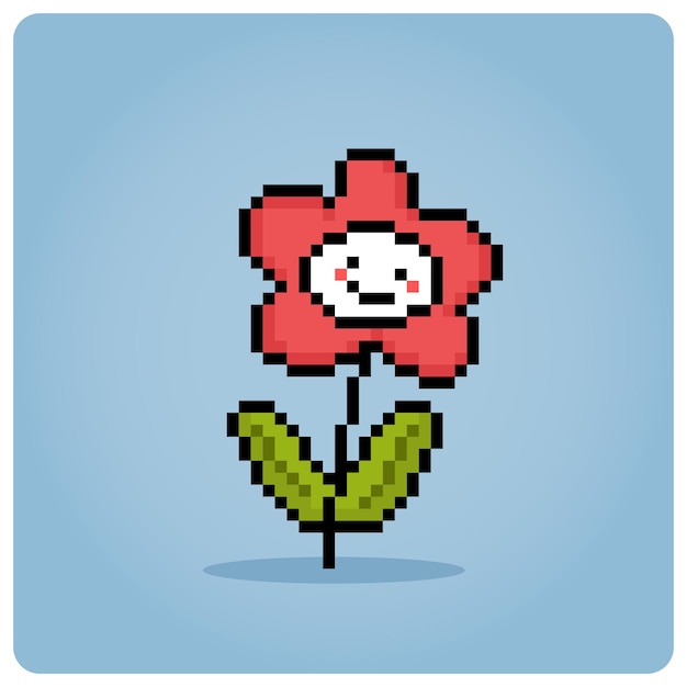 Flower cartoon in 8 bit pixel art plants for game assets in vector illustrations