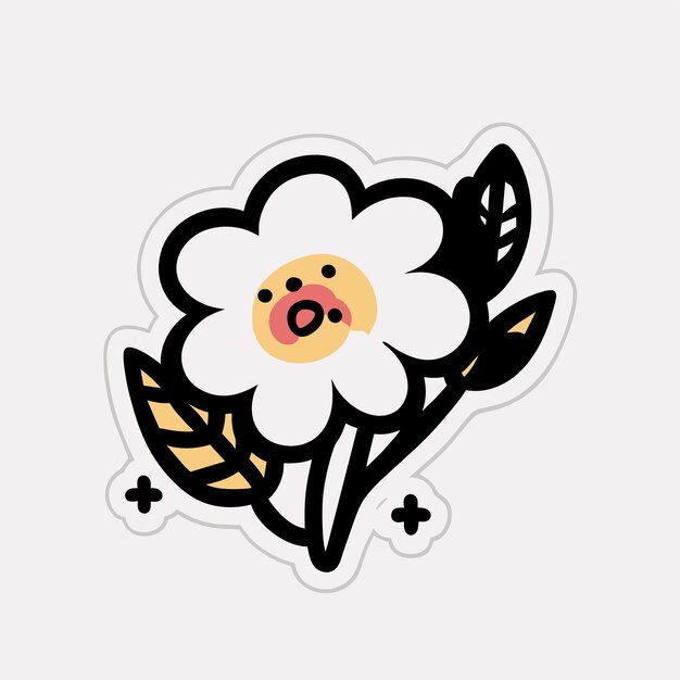 Flower cartoon character hand drawn flat stylish sticker icon concept isolated illustration