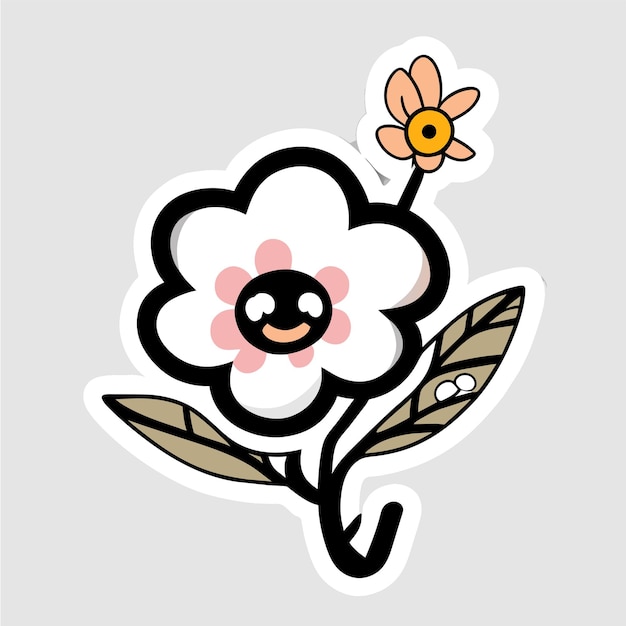 Vector flower cartoon character hand drawn flat stylish sticker icon concept isolated illustration