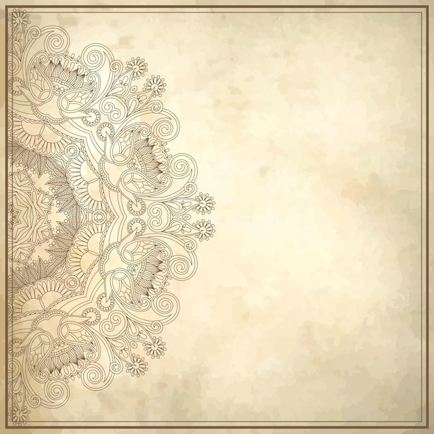 Flower circle design on grunge background with lace ornament