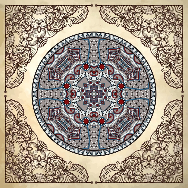 Дизайн цветочного круга на гранж-фоне с кружевным орнаментом