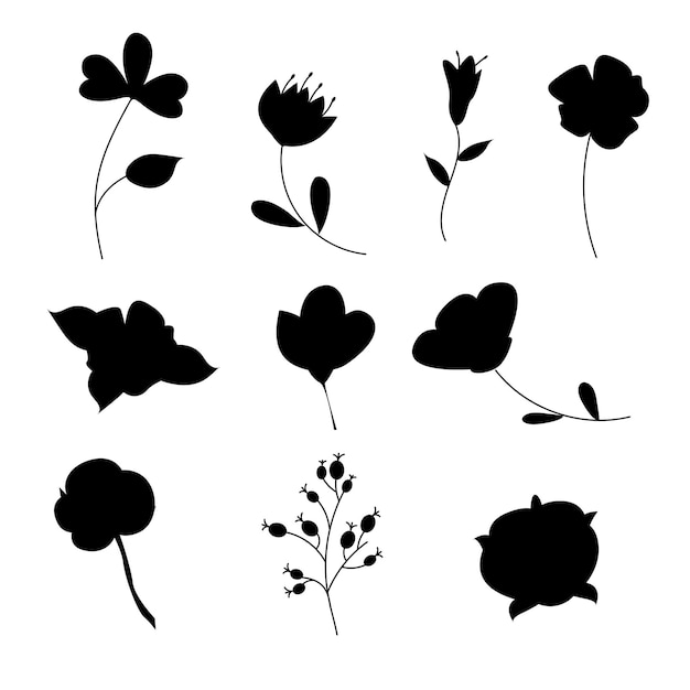 Vector flower collection hand drawn silhouette hand drawing of flowers