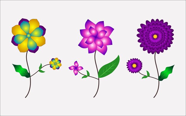 Vector flower collection with leaf