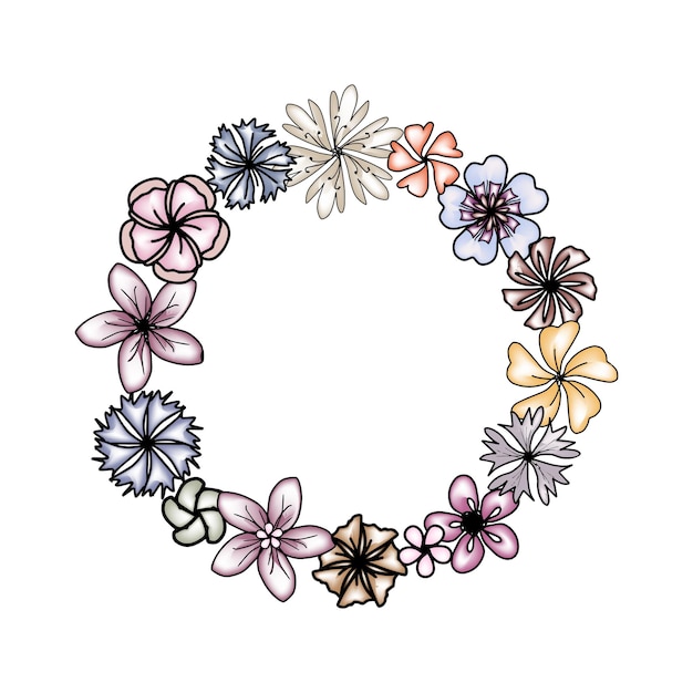 Flower colorful wreath for card or invite Vector circle background