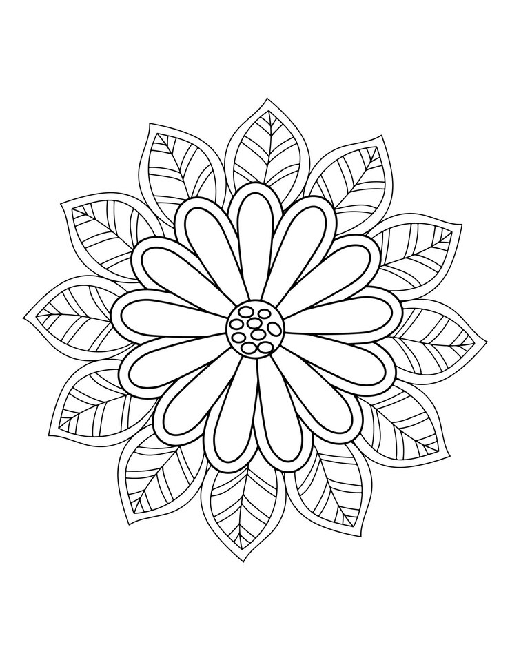 Vector 꽃 색칠 공부, 성인을 위한 꽃 색칠 공부. 만다라 색칠 페이지, 헤나 문신.
