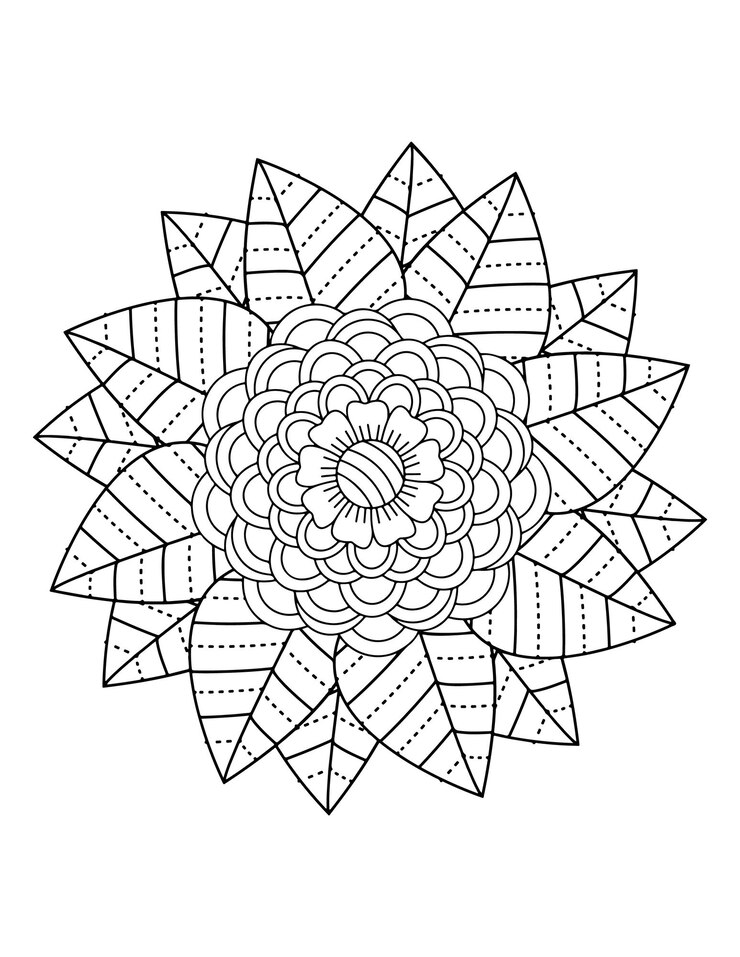 Vector 꽃 색칠 공부, 성인을 위한 꽃 색칠 공부. 만다라 색칠 페이지, 헤나 문신.