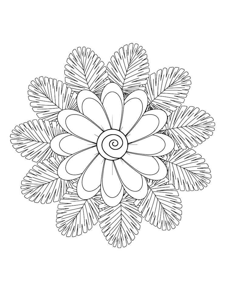 Vector 꽃 색칠 공부, 성인을 위한 꽃 색칠 공부. 만다라 색칠 페이지, 헤나 문신.