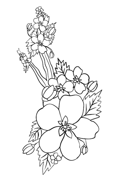 Flower coloring page for kids line art vector blank printable design for children to fill in