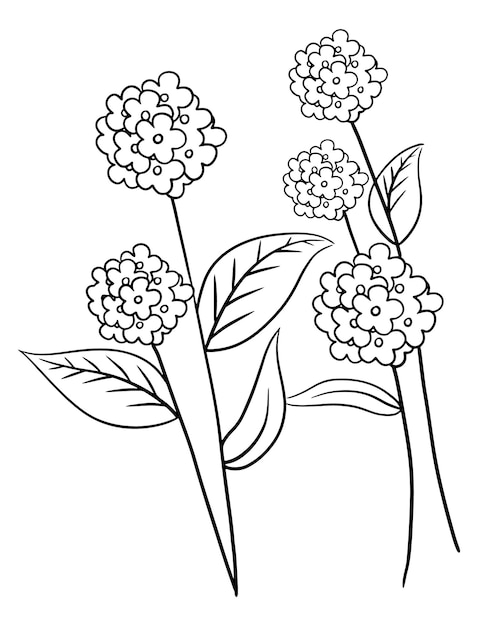 Flower coloring page line art vector blank printable design for children to fill in