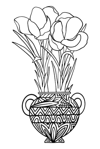 Flower coloring page line art vector blank printable design to fill in