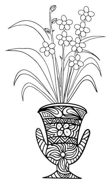 Flower coloring page line art vector blank printable design to fill in