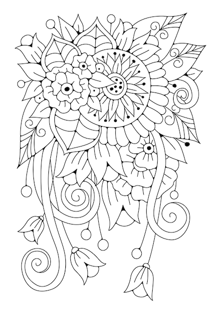 Flower coloring page. Vector illustration for coloring.