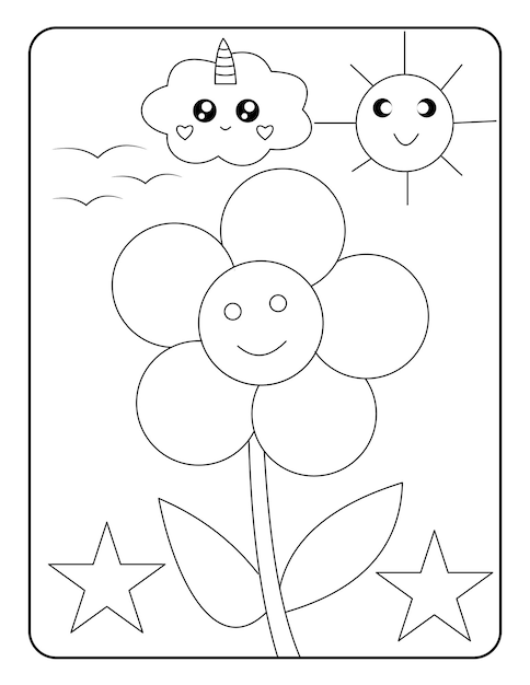 벡터 아이들을 위한 꽃 색칠 공부 페이지