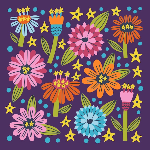Flower Common Zinnias and Plant vector collection element