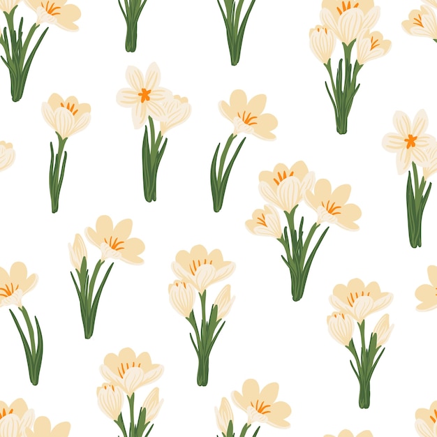 flower crocus saffron floral seamless pattern