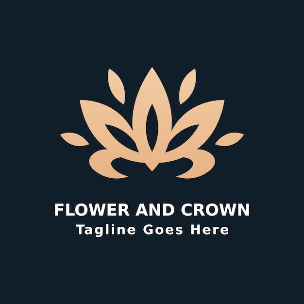 Vector flower and crown minimal logo golden color vector design