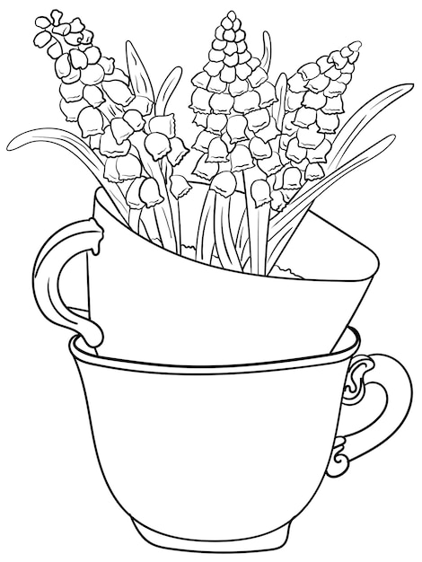 flower in a cup outline for coloring book