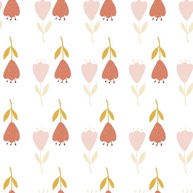 Flower cute seamless pattern. hand drawn field background. repeated texture in doodle style for fabric, wrapping paper, wallpaper, tissue. vector illustration.