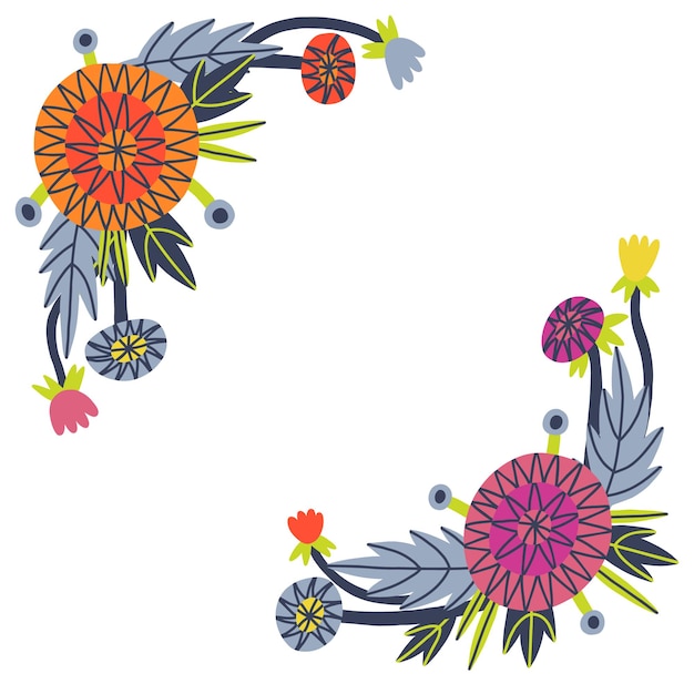 Vector flower dahlia's border voor tekst in vector handgetekende stijl