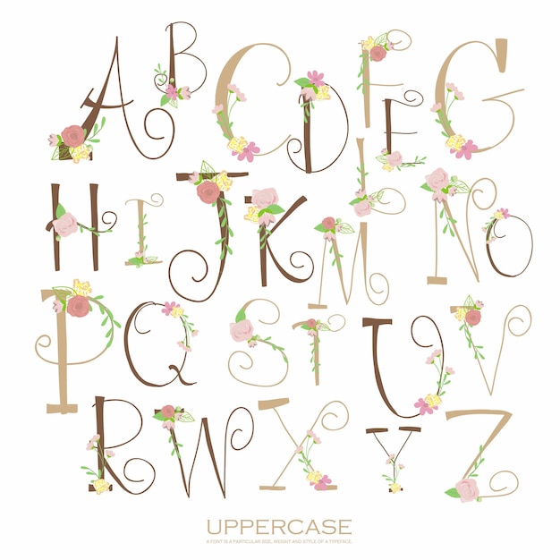 Vettore flower decoration pattern alphabet letteruppercase graphic font