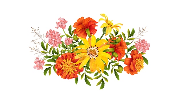  Flower Design. Beautiful bouquet of autumn flowers on white background