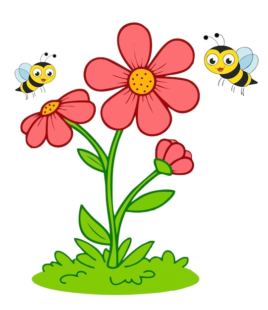 Vettore disegno floreale con ape