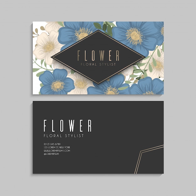 花柄ボーダー-青い花