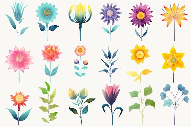 Flower designs set in vibrant watercolor