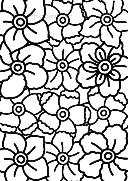 Flower doodle coloring book for educational or studying kid