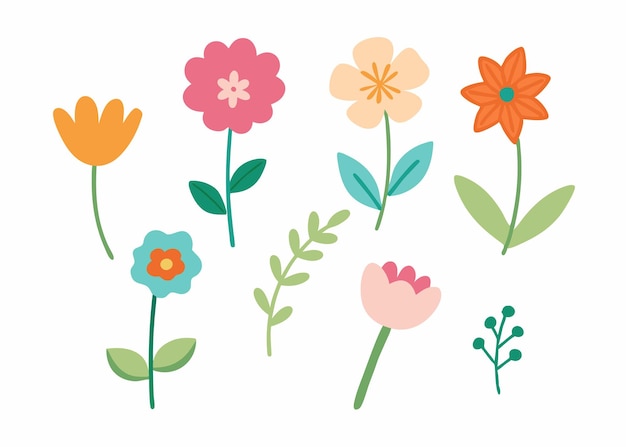 flower doodles collection flat illustration on white background
