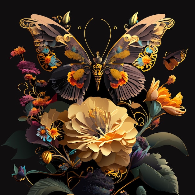 花の装飾 高い詳細な蝶 グスタフ・マラーのシンフォニー