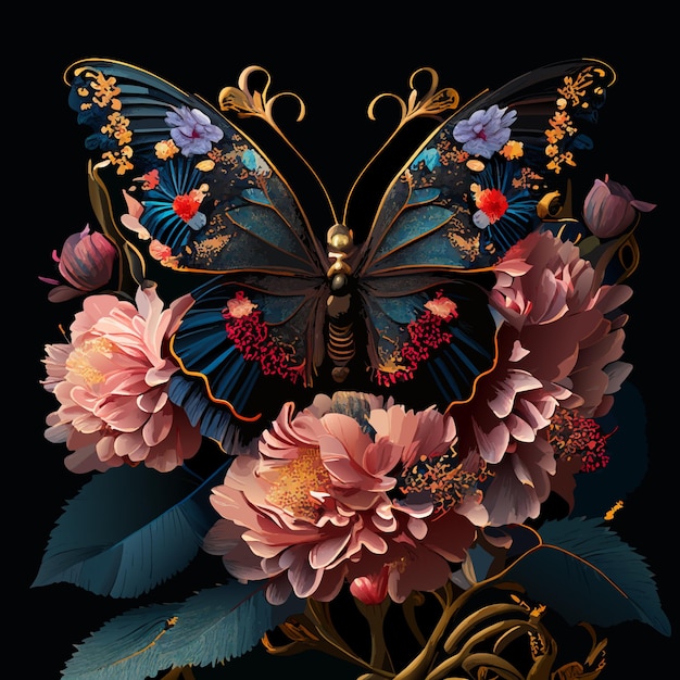 Ornamento floreale farfalla dettagliata sinfonia di gustav mahler