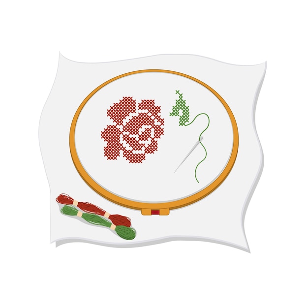 Flower embroidery needlework isolated vector illustration on white background