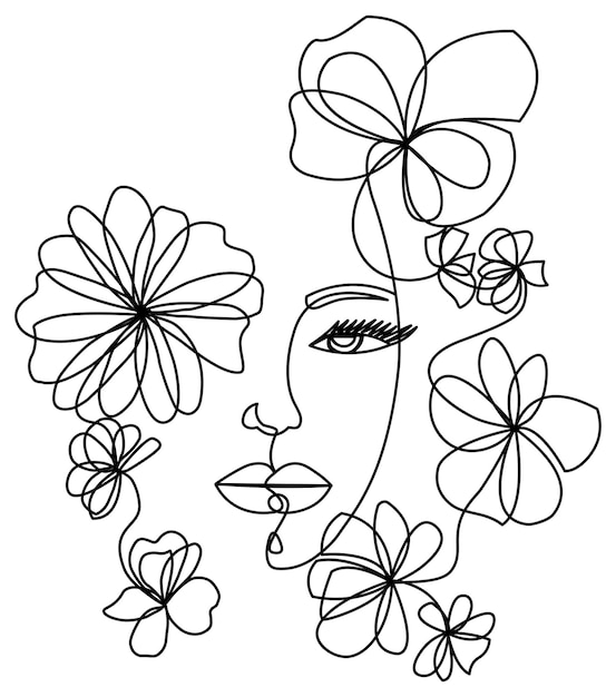 Flower face line drawing Flower head Head of flowers one line art